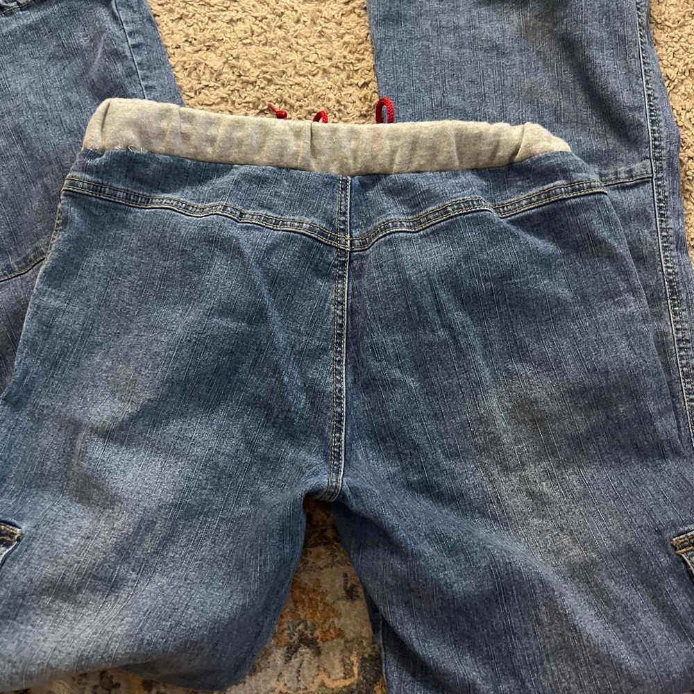 Clap Jeans Vintage 2000s Low Rise Baggy Cargo Flare Jeans Blue Y2K Size 11 - Picture 6 of 8